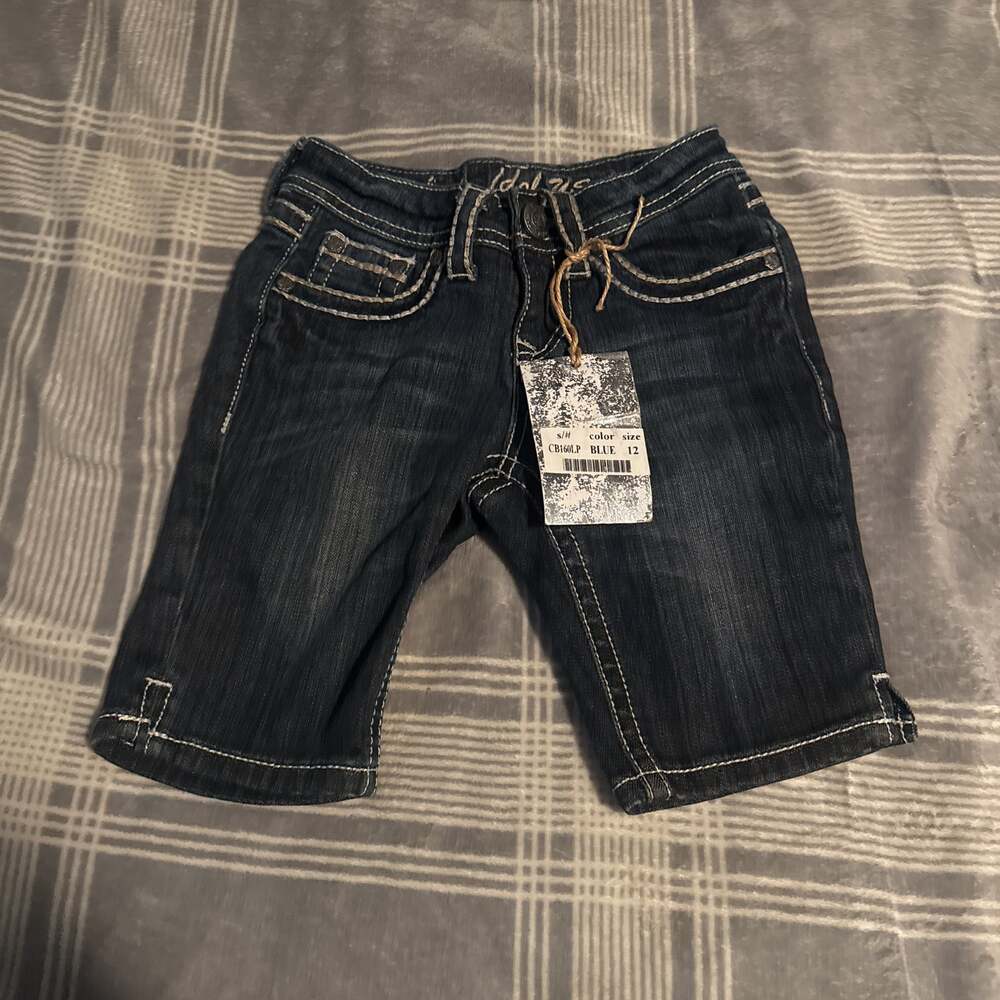 L.A. IDOL Kids Girls Denim Rhinestone Pockets Bermuda Shorts Size 12